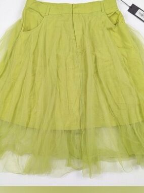 S-DEER Women’s Lime Green Circle Skirt with Tulle Overlay